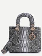 Shein Grey Snake Embossed Handbag With Strap