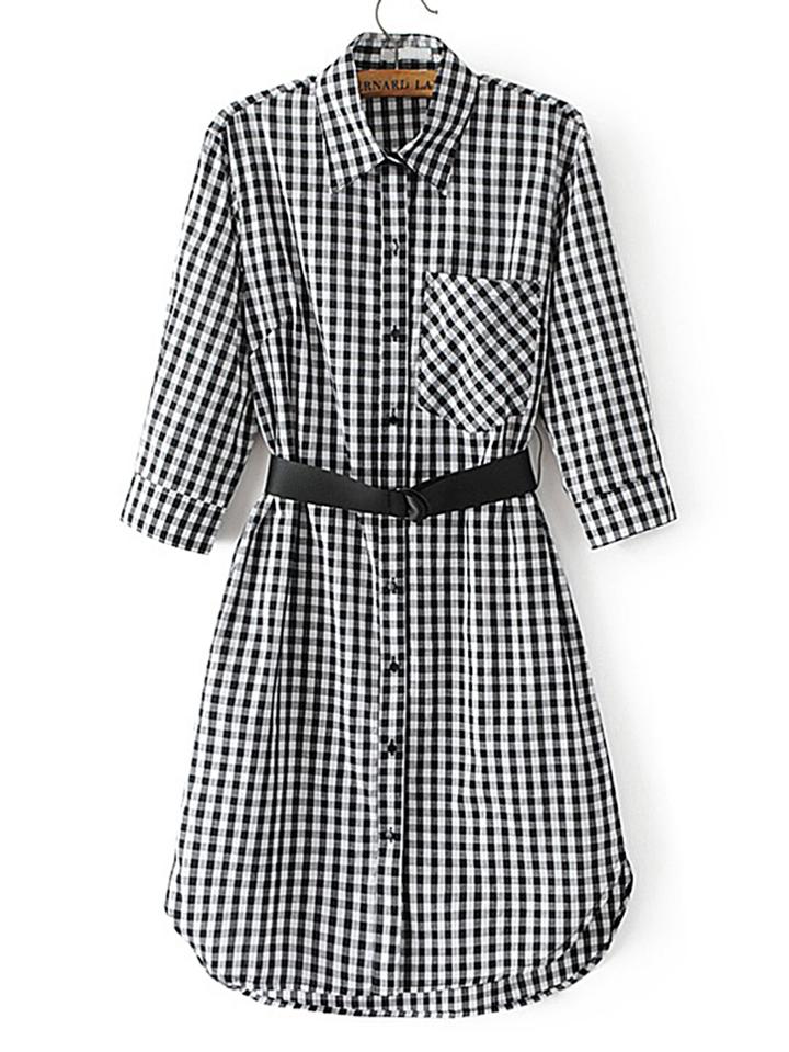 Shein Gingham Shirt Dress With Belt