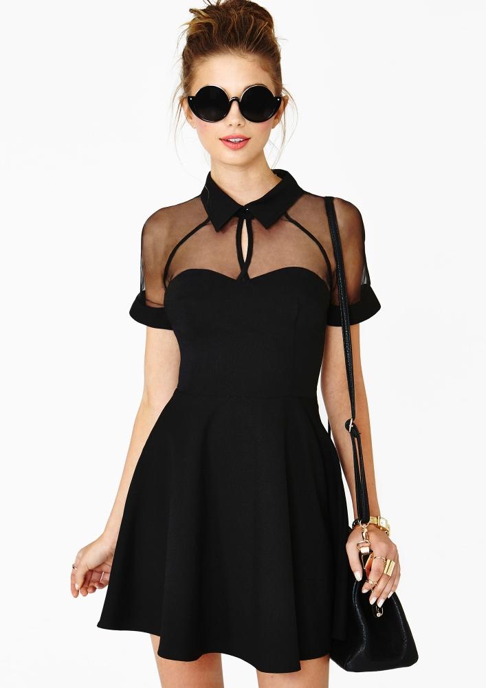 Shein Black Peterpan Contrast Transparent Sexual Slutty Ethereal Sheer Mesh Hollow Dress