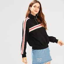 Shein Zip Front Striped Pullover