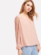 Shein Lace Sleeve Contrast Blouse