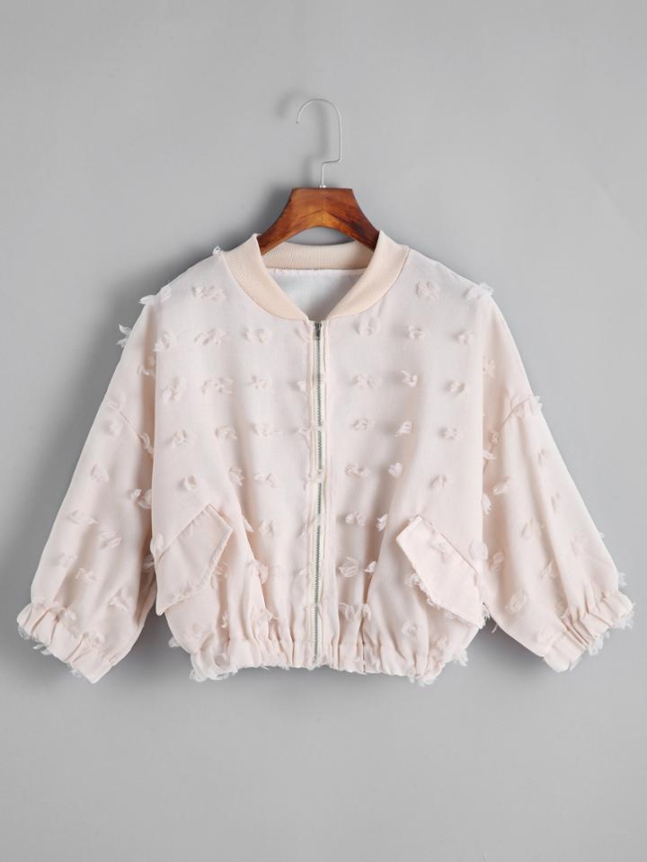 Shein Apricot Appliques Pockets Crop Jacket