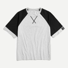 Shein Men Embroidery Detail Color Block T-shirt