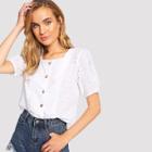 Shein Single Breasted Laser Cut Blouse