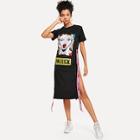 Shein Figure Print Letter Tape Split Dress