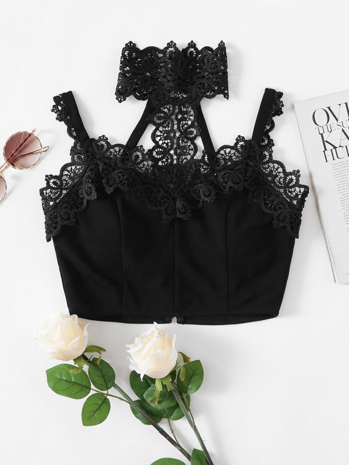 Shein Lace Choker Crop Cami Top