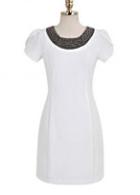 Rosewe Ol Round Neck White Puff Sleeve Dress For Work