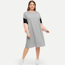 Shein Plus Contrast Faux Fur Sweatshirt Dress