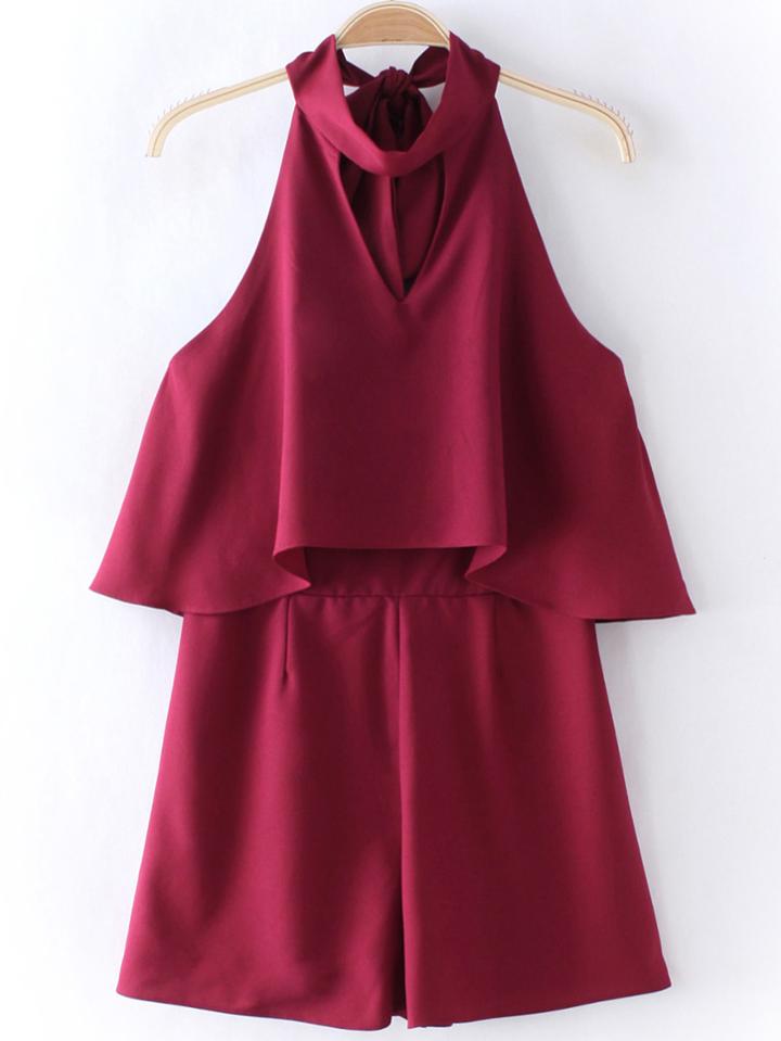 Shein Flounce Halter Open Back Romper