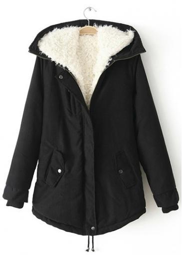 Rosewe Fine Quality Hooded Collar Black Zip Closure Coat