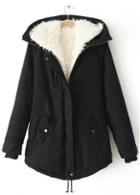 Rosewe Fine Quality Hooded Collar Black Zip Closure Coat