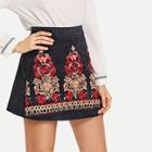 Shein Zip Up Embroidered Skirt