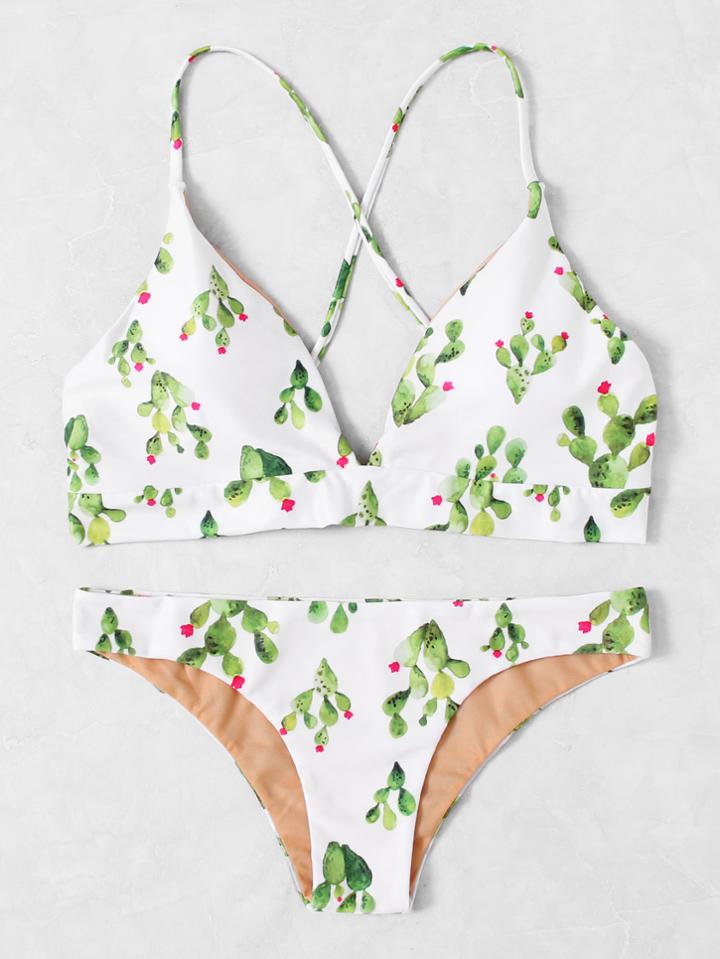 Shein Cactus Print Cross Back Bikini Set