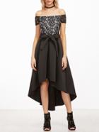 Shein Black Off The Shoulder Lace Top Pleated High Low Dress