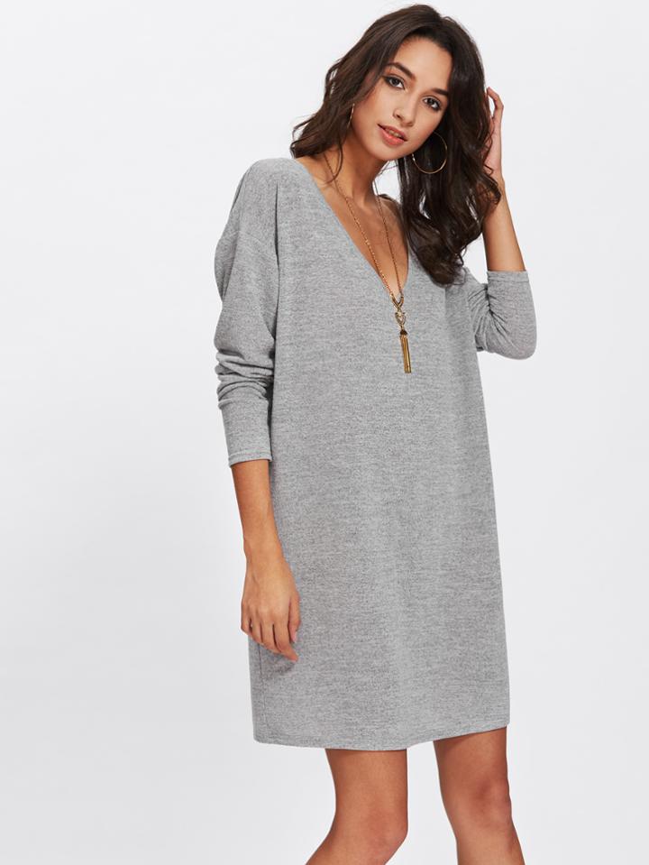 Shein Drop Shoulder Marled Knit Tee Dress