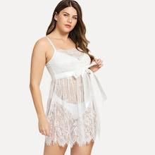 Shein Plus Eyelash Lace Slips With Thong & Belt