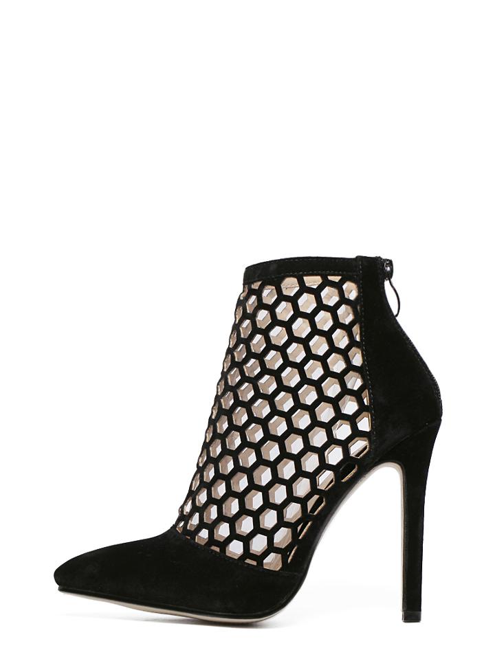 Shein Black Faux Suede Laser-cut Pointed Toe Pumps