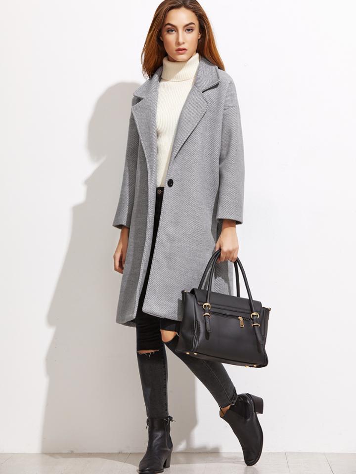 Shein Grey Striped Drop Shoulder Coat