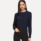 Shein Contrast Sequin Buttoned Keyhole Blouse