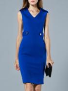 Shein Blue V Neck Sleeveless Bodycon Dress