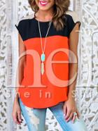 Shein Black Orange Cap Sleeve Dip Hem T-shirt