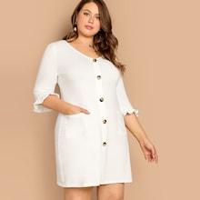 Shein Plus Frilled Cuff Buttoned Night Dress