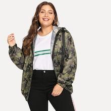 Shein Plus Camo Print Hoodie Jacket