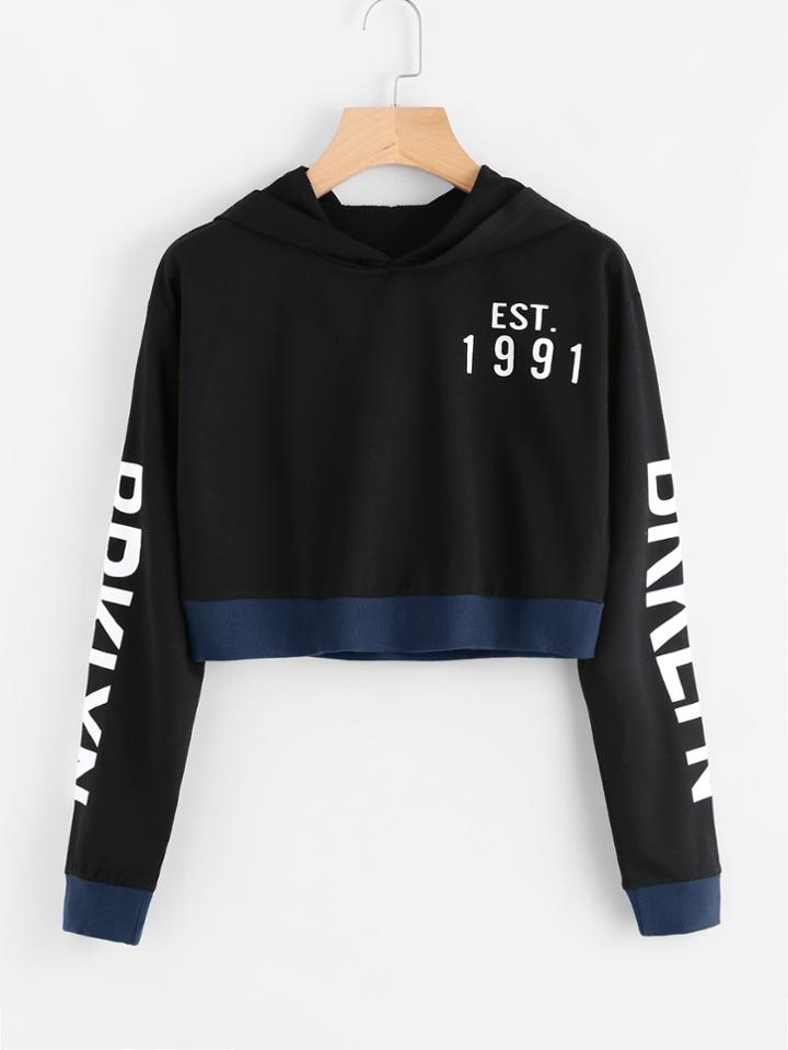Shein Letter Printed Crop Sweatshirt