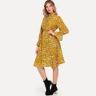 Shein Button Front Flower Print Mock Neck Dress