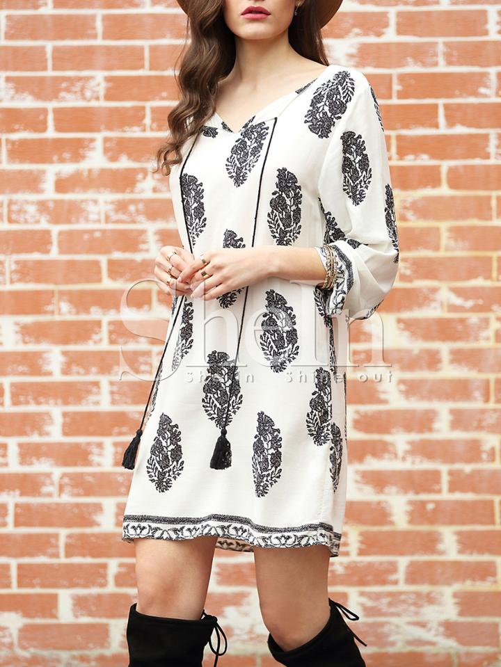 Shein Long Sleeve Lacing Floral Print Dress