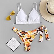 Shein Drawstring Detail Knot Side Camo Bikini Set