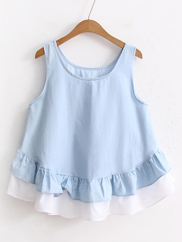 Shein Contrast Hem Layered Ruffle Tank Top