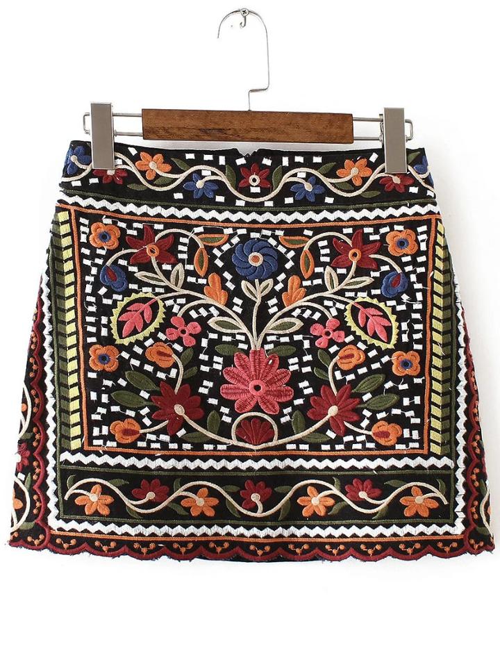 Shein Multicolor Tribal Embroidery Skirt
