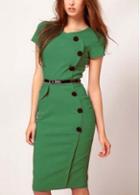 Rosewe Hot Sale Button Decoration Short Sleeve Sheath Green Dress