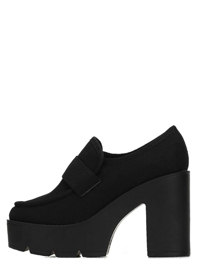 Shein Black Round Toe Chunky Pumps