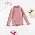 Shein Girls Frill Trim Solid Ribbed Knit Sweater
