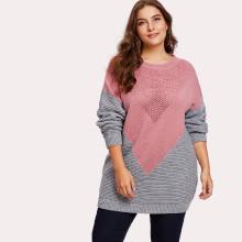 Shein Plus Drop Shoulder Two Tone Eyelet Sweater