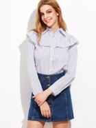 Shein Vertical Striped Ruffle Trim Button Up Blouse