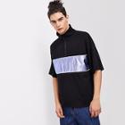 Shein Men Zip Front Color Block Mock Neck Tee