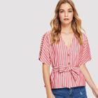 Shein Self Tie Waist Striped Top