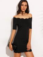 Shein Black Off The Shoulder Scallop Hem Bodycon Dress