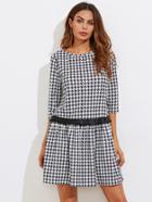Shein Frilled Patched Waist Houndstooth Dress