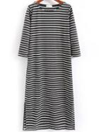 Shein Black White Round Neck Striped Split Dress
