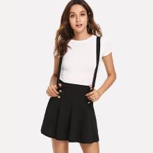 Shein Zip Side Pleated Skirt With Adjustable Strap