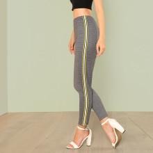 Shein Contrast Striped Side Plaid Leggings