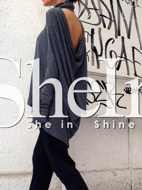 Shein Grey High Neck Cowl Back T-shirt