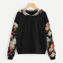 Shein Drop Shoulder Floral Print Hoodie