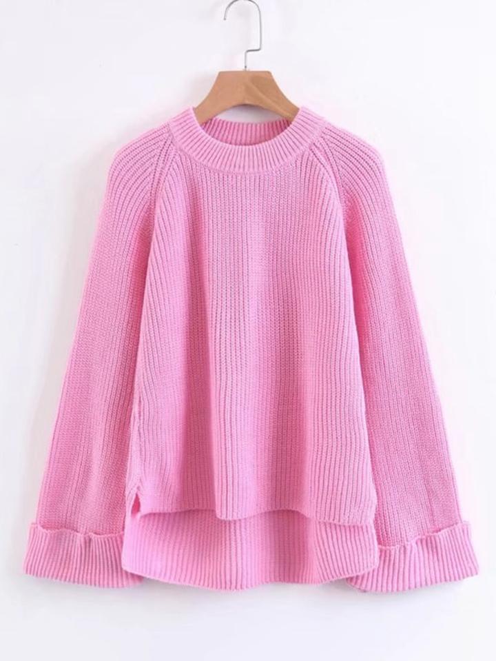 Shein High Low Raglan Sleeve Cuffed Sweater
