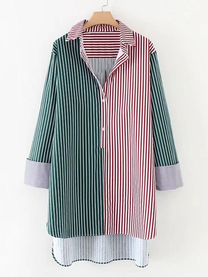 Shein 2 In 1 Dip Hem Striped Longline Blouse