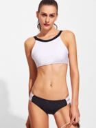 Shein Black And White Contrast Panel Bikini Set